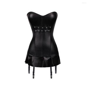 Damesvormers punkstijl push -up dames plus size slanke body shapewear gotisch zwart faux lederen korset bustier met zip en