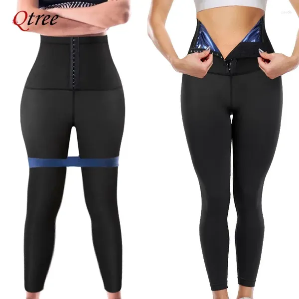 Shapers féminins Qtree Sauna Sweat Shorts pour les femmes Thermo Thermo Thermo Trainer Slimmingings Leggings Pantalon Trimmer Corps avec des crochets