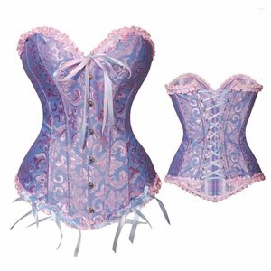 Moldeadores de mujer Satin Sexy Women Steampunk Gothic Tallas grandes Corsés con cordones Acero Deshuesado Overbust Bustier Cintura Cincher Body Shaper Corselet