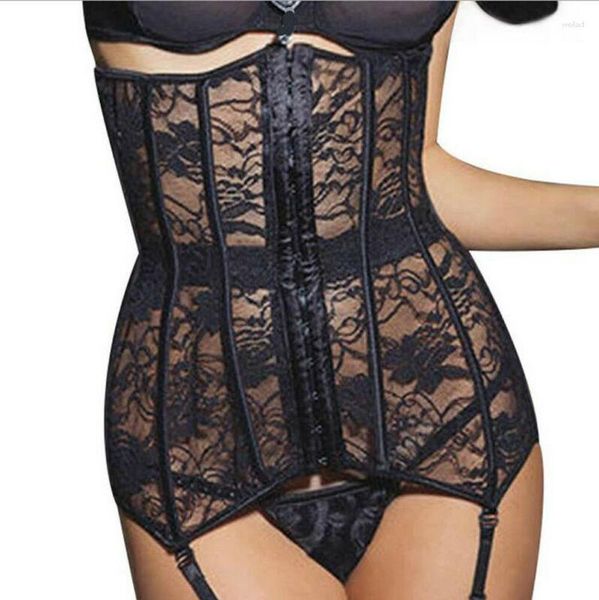 Shapers Femmes Sexy Black Femmes Brocade Corset Top avec jarretières Lace Up Overbust Corsets et Bustiers