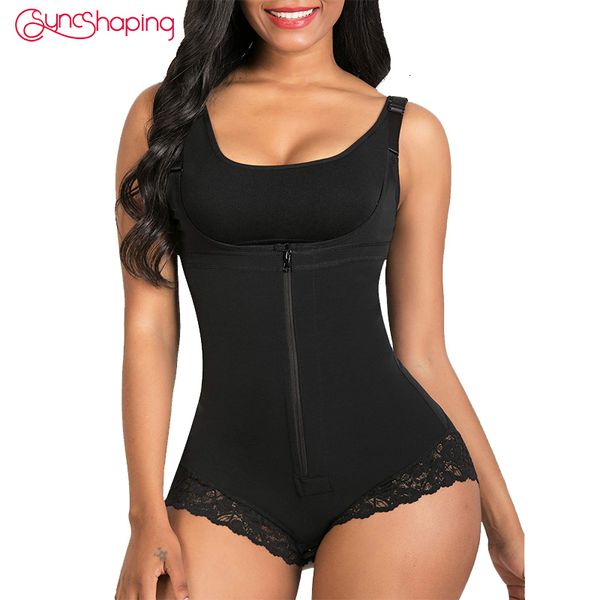 Femmes Shapers Sexy Body Pour Femmes Contrôle Du Ventre Fajas Taille Haute Body Shaper Grande Taille Buste Ouvert Bandoulière Zipper Shapewear 2 Pcs Pack 230719