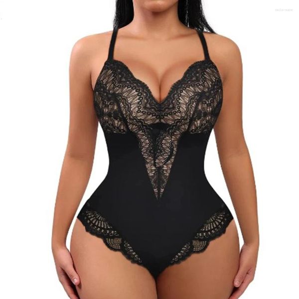 Formadores de mujeres Fajas Body Fajas Colombianas Mujeres Encaje Control de barriga Tanga Body Shaper Cuello en V Sin espalda Camisetas sin mangas Adelgazante