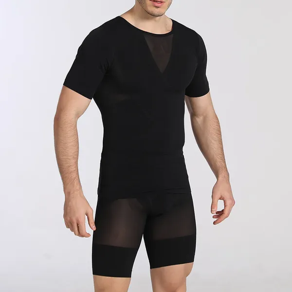 Moldeadores de mujer, ropa moldeadora de cuerpo de manga corta, sujetadores ajustados para hombre, Tops para apretar el vientre para hombre, ropa moldeadora delgada