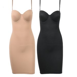 Dameshoeders afslanke volledige lengte shapewear slips naakt rechte buisjurk body shaper vrouwen skinny onder jurken onderbladen beker zwart 230307