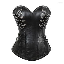 Damesjaberse sliver kettingstijl sexy vrouwen steampunk corset 11 stalen boning gotisch faux lederen zwart shaperwear corsage korsett
