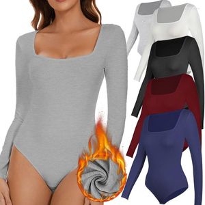 Sous-vêtements thermiques pour femmes, hauts coupe basse, col carré, manches longues, garde au chaud, chemise à bascule, sous-vêtements de compression