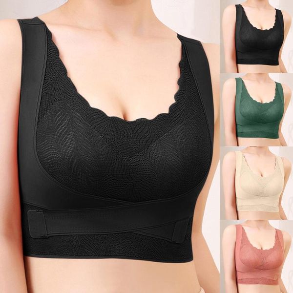 Formadores de mujeres Traceless Lace Hebilla lateral Reunir y plegar el pecho Deportes Yoga Tank Top Anti Low Support Bras para mujeres