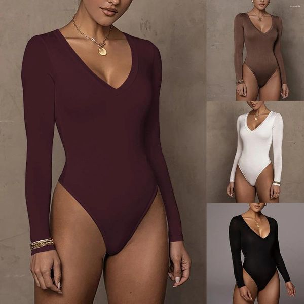 Body ultraligero moldeador de mujer con cuello en V, ropa interior Sexy, Bikinis, ropa interior de una pieza de manga larga, mameluco negro ajustado para mujer