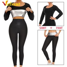 Modeladores de mujeres Velssut Sauna Camiseta sin mangas Leggings para mujeres Grasa Adelgazante Sudor Camisa Leggings Entrenamiento Pérdida de peso Fitness Body Shaper 230325