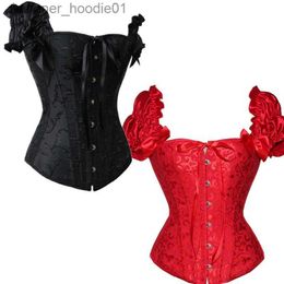 Shapers Femmes Victorien Brocade Jacquard Corsets à manches courtes Femmes Lolita Blanc Corset de mariée Bustier Party Dancing Acier Désossé Noir S-3XL L230914