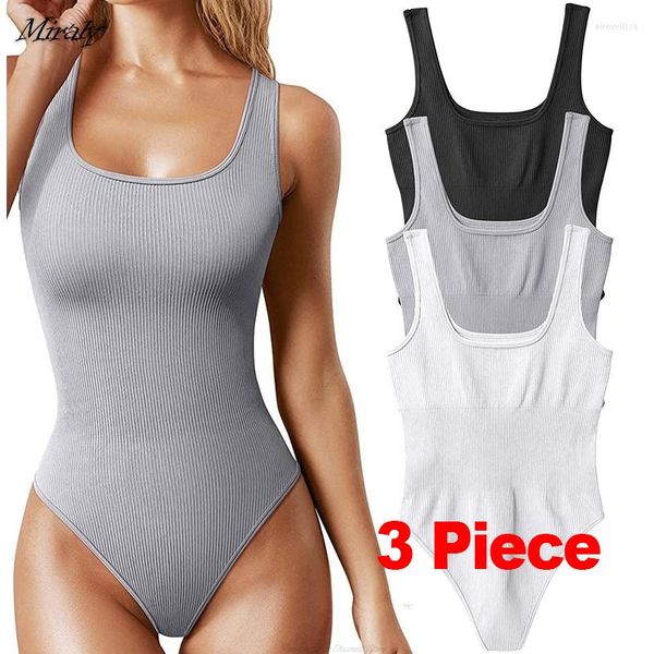 Moldeadores de mujer Body de 3 piezas para mujer Fajas sin costuras Cuello cuadrado Control de barriga Cintura Tanga Body Shaper Ribbed Tank Tops Trajes adelgazantes