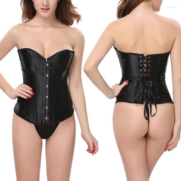 Femmes Shapers Femmes Désossé Bustier Tops Sexy Sans Bretelles Couleur Unie Croix Tie Up Overbust Robe De Mariée Robe Ventre Corsets Taille Formateur