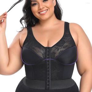 Damesjaberse vrouwen voorkant open houding corrector push omhoog bra taille draai de buik body shaper vrouw sexy kant grote cup bhas shapewear