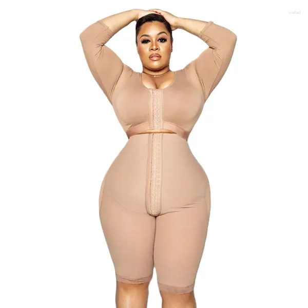 Shapers Femmes Femmes À Manches Longues Full Body Shaperwear Fajas Crochet-Eye Perte De Poids Post-partum Shaper Tummy Control Body Soutien Du Sein