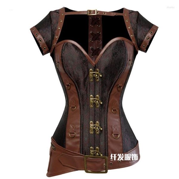 Corsés Steampunk de Cuero de PU Vintage para Mujer, Hebillas marrones, Corsé Pirata, Bustier, corsé gótico Punk, Tallas Grandes para Mujer