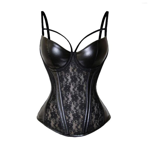 Formadores de mujeres Mujeres seductoras de encaje y cintura de cuero de PU Cincher Corset Figura que mejora la escultura Shapewear Chaleco Sudor para mujer