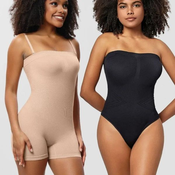 Shapers de mujer Mujeres String Thong Body sin costura Shaper Acanalado Una pieza Cuerpo Correas extraíbles Control de barriga Shapewear