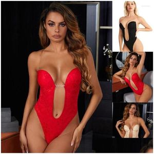 Shapers para mujer Shapers para mujer Body de encaje Fajas con cuello en V profundo Cuerpo sin espalda U Plunge Thong Entrenador de cintura Mujeres Correa transparente Padde Dhyko