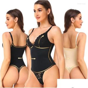 Women'S Shapers Femmes Shapers dentelle Cupless Body femmes nu maigre Bodys solide maille Bodys Y Shapewear moulante corps Shaper Dro Dh8Rc