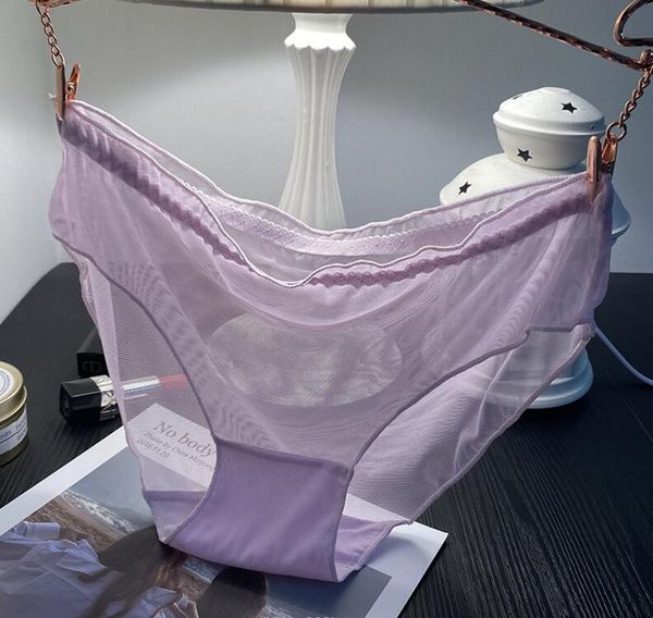 Culotte taille basse en dentelle transparente pour femmes sous-vêtements Sexy en maille voir à travers les tentations Hotpant pour dame couleur unie