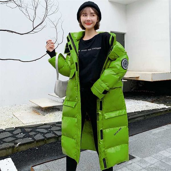 Manteau de coton brillant pour femmes hiver coréen épais chaud col roulé Parka lâche mince veste à capuche femme LR1747 211018