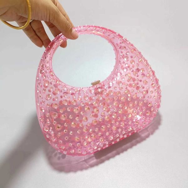 Sac de boîte en acrylique Transparent brillant pour femmes dîner avec sac à main en forme de croissant de diamant d'eau de diamant 230913