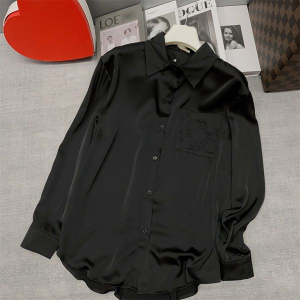 Camisa de mujer, blusas de diseñador, blusas de seda de manga larga, top minimalista informal holgado con estampado de letras a la moda clásica de primavera