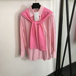 Damesoverhemd Designer Losse revers Sjaal Patchwork Verticale strepen Premium vest Damesoverhemd met lange mouwen Comfortabele dameskleding