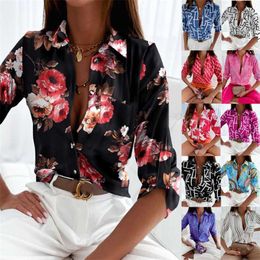 Ropa de mujer Camisetas estampadas Camisetas de manga larga Mujer Botón Suéter Nueva moda Casual Top de mujer