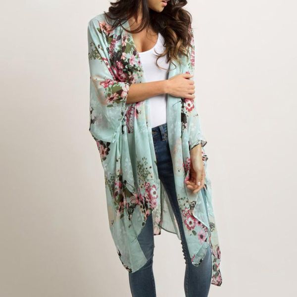 Chemises pour femmes Kimono Cardigan bohème Chemise à imprimé floral vintage Châle ample Tricot Pareo Playa Sarongs