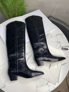 Zapatos de mujer Isabel Fashion Marant Denvee Botas hasta la rodilla de cuero de 40 mm Botas bordadas estilo occidental de las Antillas indias de África
