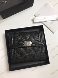 Portefeuille court plié pour femmes Sac de créateur de luxe Sac de carte en cuir rhomboïde en cuir de caviar de qualité supérieure Clip de contrôle Sac de carte de crédit