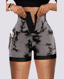 Korte broeken voor dames 2023 Zomer Modieus Tie Dye Print Buikcontrole Butt Lifting Pocket Ontwerp Casual Skinny Boven de knie Actief 230718