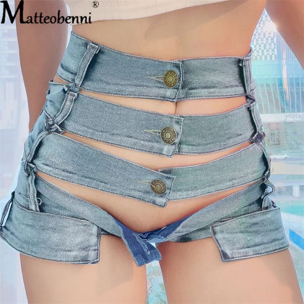 Femmes court Sexy taille haute plage Mini jean court butin coupe Bikini Denim robes Club fête élastique bas 230301