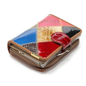 Dames korte kleine zak portefeuilles dames echte lederen koppeling munt mini portemonnee mooi patchwork -ontwerp BES278L