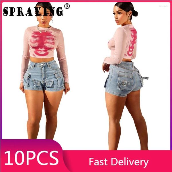 Shorts pour femmes 10 Summer Denim 2024 Femme Vêtements Jeans Y2K Mode Articles en gros pour la revente Sexy Poches élastiques Pantalon court S13325