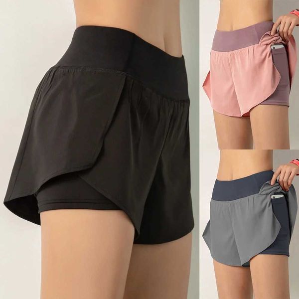 Shorts pour femmes 2 en 1 Shorts de Yoga femmes haut de Fitness Spandex néon élastique course entraînement Leggings courts pour dames Gym Sport ShortsL24313