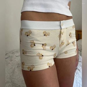 Short féminin 2000S Retro Aesthetic Loungewear Bottom Y2k Cartoon Print Slim Fit Boyshorts Bouton Down Low Taist Cottage Cottage Femmes