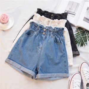 Dames Shorts 2021 Zomer Hoge Taille Denim Shorts Vrouwen Casual Losse Dames Mode Oprolbare Zoom Elastische Taille Jeans Fe plus Size S-5XLL24313