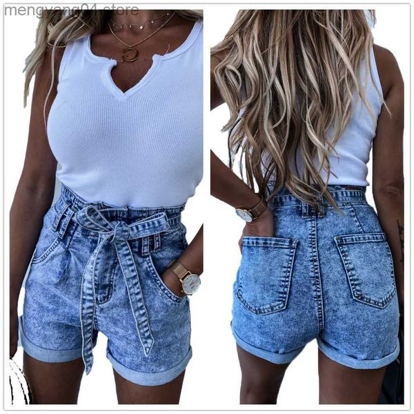 Shorts pour femmes 2021 été nouveau taille haute à lacets Denim Shorts pour femmes mode flocon de neige Shorts Jeans XS-XL prix de gros Top qualité T230603