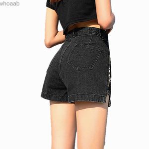 Shorts pour femmes 2021 été femmes Shorts jean lettre fermeture éclair Style féminin jambe large chaud taille haute pantalon court coton lâche mince Denim YQ240108