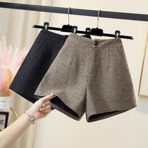 Shorts voor dames 2023 Autumn High Taille Wide Leg Winter Wear Boots Booty Wollen Houndstooth voor vrouwen