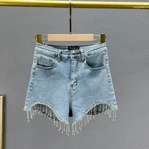 Shorts pour femmes 2023 Diamond Tassel Denim pour femmes Trendy Summer Taille haute Slim Fit Minceur Station européenne Pantalon à jambes larges