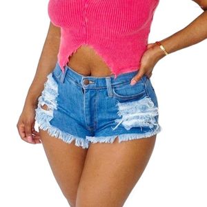 Damesshorts 2023 Europese schoonheid sexy denim jeans dames hoge taille casual gat zomer string buit