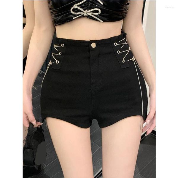 Shorts pour femmes 2023 Mode coréenne Taille Cravate Denim Été Slim Serré Spicy Girl Design Pantalon Femme Vêtements