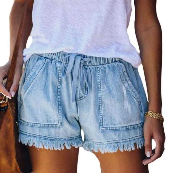 Pantalones cortos de mujer 2023 Nueva cintura alta Cintura elástica Casual Cintura alta Pantalones cortos delgados Jeans Verano Mujer Pantalones cortos rectos sueltos Ropa de mujer AA230508