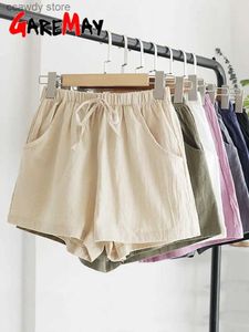 Shorts voor dames 2023 Nieuwe zomer casual katoenen linnen dames huis hoge taille mode beige H240424