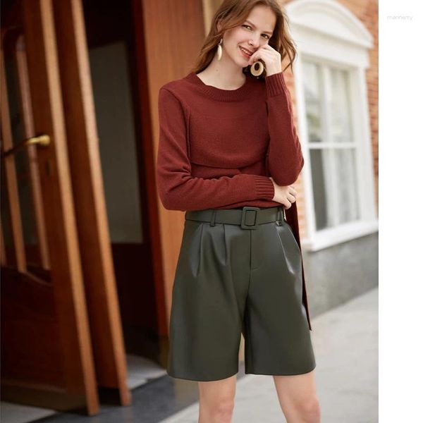 Pantalones cortos para mujer 2023 PU imitación cuero mujeres otoño invierno cintura alta pierna ancha corta damas sueltas retro con cinturón femme