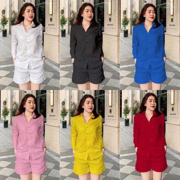 Shorts pour femmes 2023 printemps et été couleur unie Cardigan costume femmes à manches longues décontracté deux pièces ensemble en gros