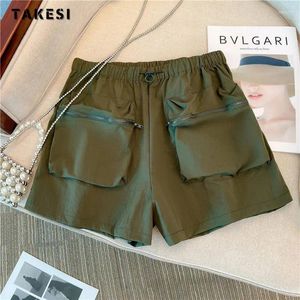 Damen-Shorts, 2023 Sommer, amerikanischer Vintage-Stil, hohe Taille, einfarbig, Fracht, Damen, lässig, Streetwear, breites Bein, lockere Passform, Unisex